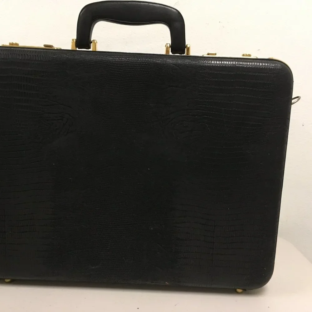 Amniet crocodile belly leather black briefcase attache case New Opus